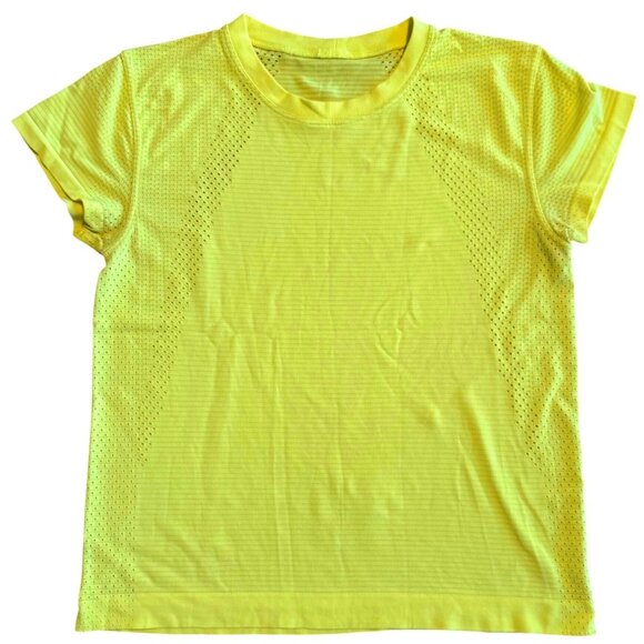 Size 4 Lululemon Train to be Short Sleeve Shirt Neon Electric Lemon Yellow - Picture 2 of 7